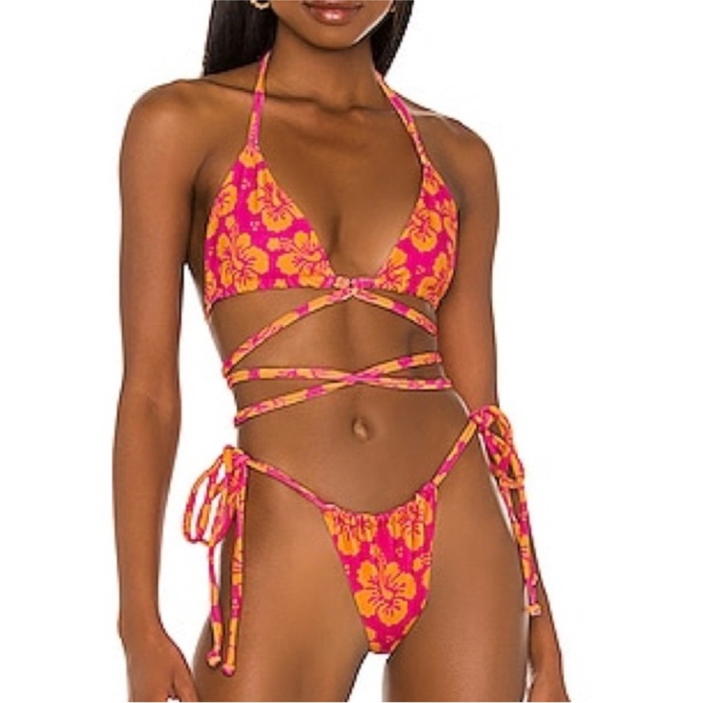 Frankies Bikinis Tatum Terry Pink & Orange Bikini Top and Bottom